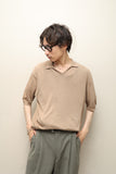 00's European label - cotton/linen skipper knit polo shirt