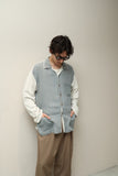 00's European label - linen bi-color open collar shirt-jacket