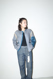 80s European label - linen/leather combination jacket