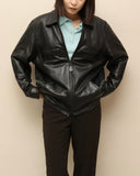 c90's European label - soft leather zip-up jacket
