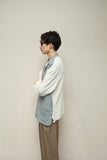 00's European label - linen bi-color open collar shirt-jacket