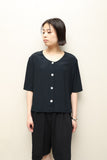00's European label - viscose collarless blouse