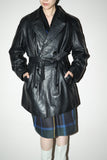 80-90's Italian label - leather 2-way neck, hip length belted jacket