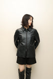 80-90's Italian label -leather zip-up jacket