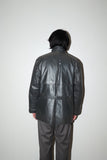 80's European label - ennui gray leather padded jacket