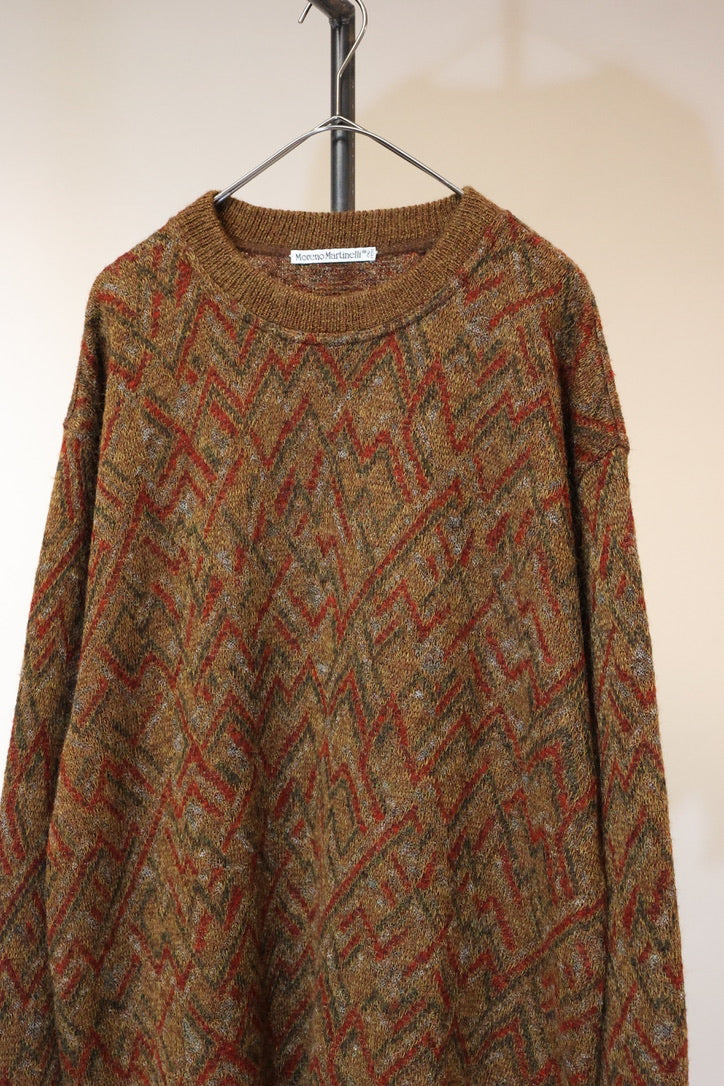 80's geometrical pattern mohair mixed wool knit sweater