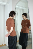 70-80's Valentino -cotton collarless safari shirt