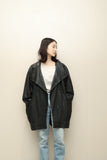 90s European label - voluminous 2-way neck leather coat