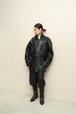 c90's European label - leather hip-length riders-jacket