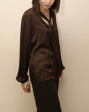 00's European label - chocolate satin bow-tie blouse