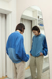 80's PANCALDI&B - silk×linen switched constructive jacket