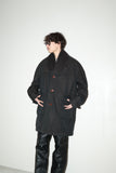c70’s Danish vintage - iridescent black cotton shell coat with boa liner