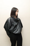 80's European label - leather 2-way neck voluminous blouson