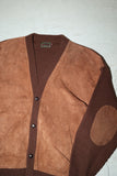 80-90's European label - leather×knit combination cardigan