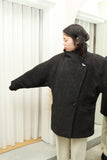 80's German label - nep tweed graphical 2-way neck coat