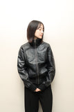 90's European label - leather hi-neck jacket