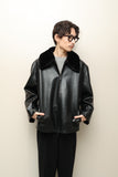 c90's Italian label - PVC zip-up jacket with big boa collar