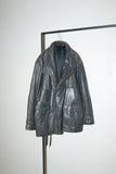 80's European label - ennui gray leather padded jacket
