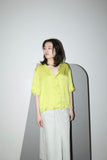00s European label - rayon-satin open collar blouse