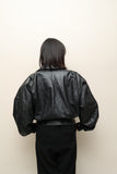 80's European label - leather pleated blouson