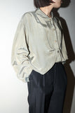 80's European label - satin fabric asymmetry front layered shirt