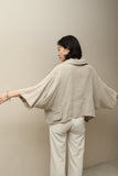 80's European label - linen wide&cropped jacket with multi pocket detail