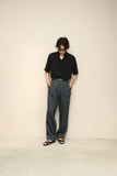 European label - linen striped 2-tuck trousers