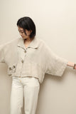 80's European label - linen wide&cropped jacket with multi pocket detail