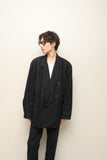 00's European label - linen/cotton oversized double breasted tailored jacket