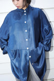 c90's European label - long balance, paneled stripe textile shirt