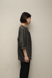 80's European label - linen oversized collarless blouse