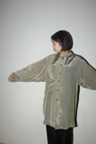 80's European label - satin fabric asymmetry front layered shirt