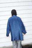 c90's European label - long balance, paneled stripe textile shirt