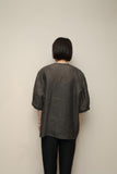 80's European label - linen oversized collarless blouse