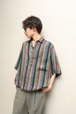 80's-90's European label - linen stripe pullover shirt