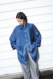 c90's European label - long balance, paneled stripe textile shirt