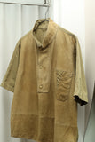 70-80's PANCALDI - cotton leather switching pullover shirt