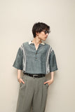 80's Umberto Bilancioni - linen knit switching pullover shirt