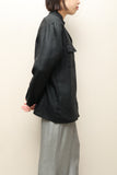 80's European label - linen stand collar minimal shirt jacket