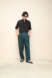 00's European label - linen 3-tuck trousers in green