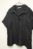 00's European label - linen open collar stripe shirt