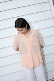 80s European vintage - silk open collar blouse in sakura pink