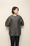 80's European label - linen oversized collarless blouse