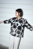 80's-90's Betty Barclay - rayon flower pattern sheer blouse