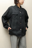 80's European label - linen stand collar minimal shirt jacket