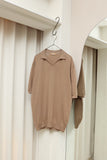 00's European label - cotton/linen skipper knit polo shirt