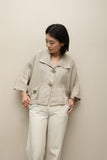 80's European label - linen wide&cropped jacket with multi pocket detail