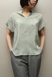 70s-80s European label - silk skipper collarless blouse