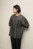 80's European label - linen oversized collarless blouse