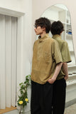 70-80's PANCALDI - cotton leather switching pullover shirt